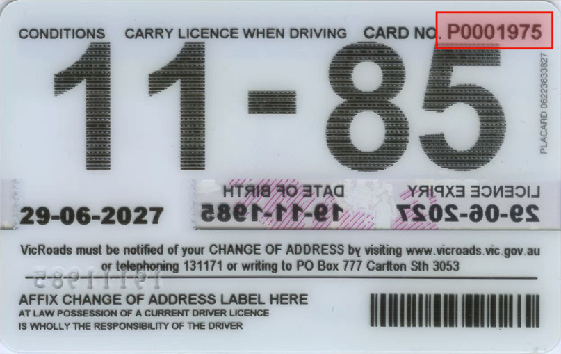 Victoria DL Card Numbers NCC User Manual